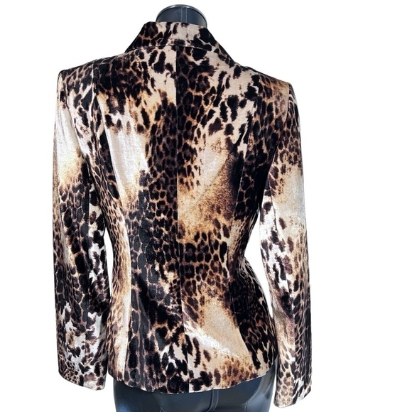 KAY UNGER NEW YORK Velvet Velour Leopard Animal Print Blazer Jacket Women's Sz 6 - Picture 5 of 16